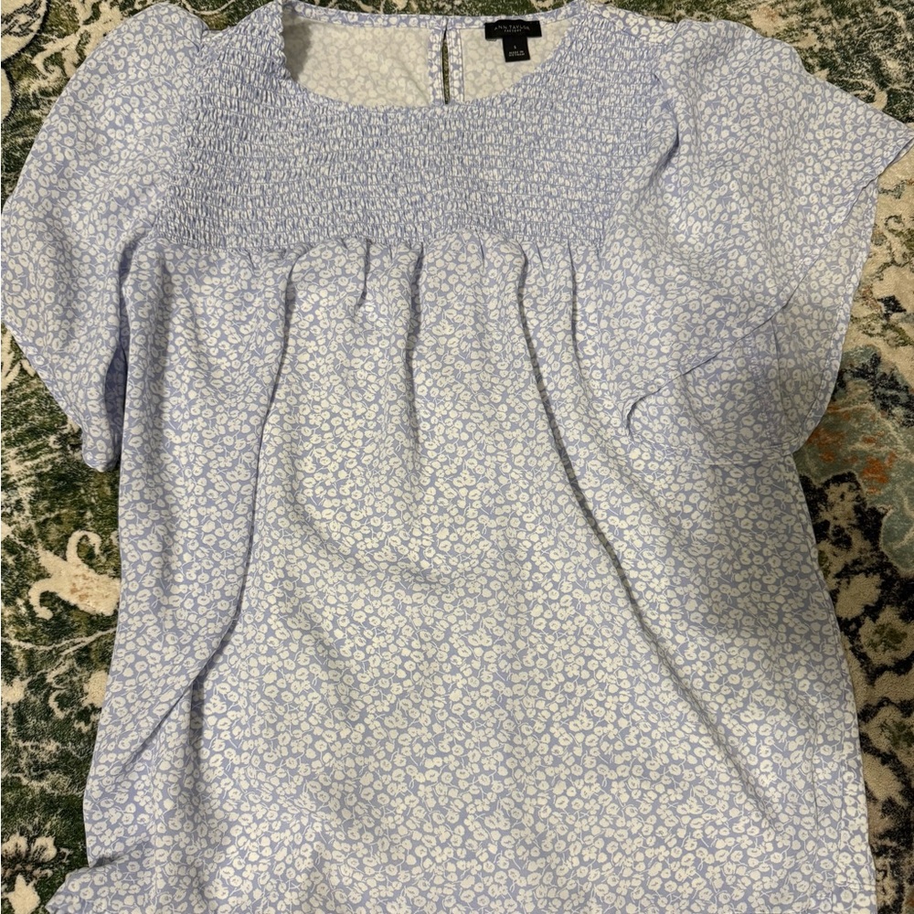 Ann Taylor Light Blue Patterned Blouse
